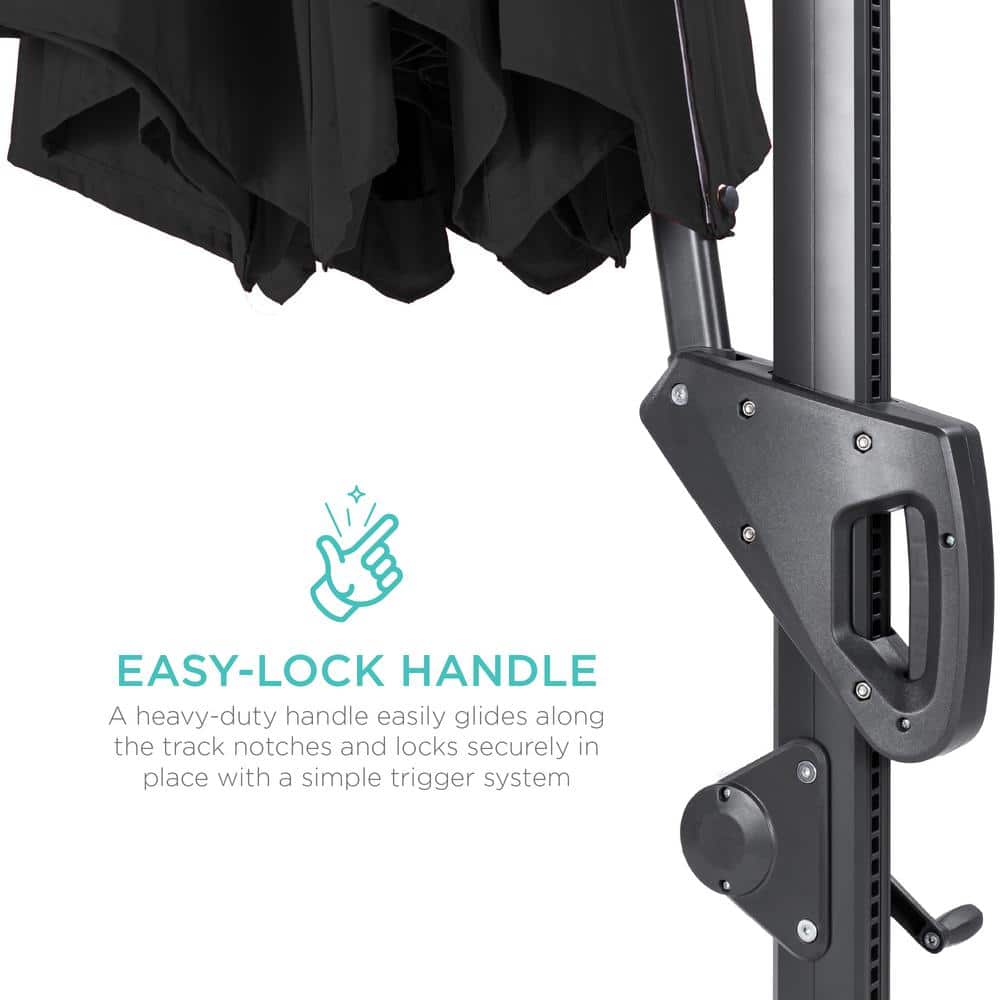 10ft Black Steel and Aluminum LED Cantilever Patio Umbrella