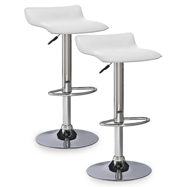Leick Home 34 in. White Adjustable Swivel Bar Stool (Set of 2)