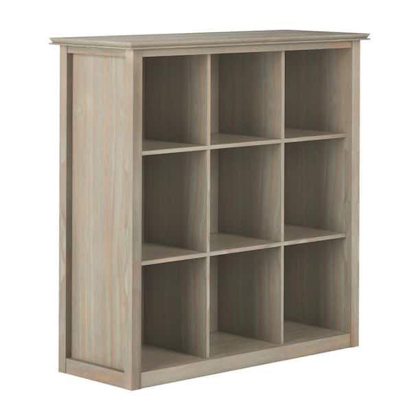 Simpli Home Artisan Solid Wood 45 in. x 43 in. Transitional 9 Cube Bookcase and Storage Unit in Distressed Grey