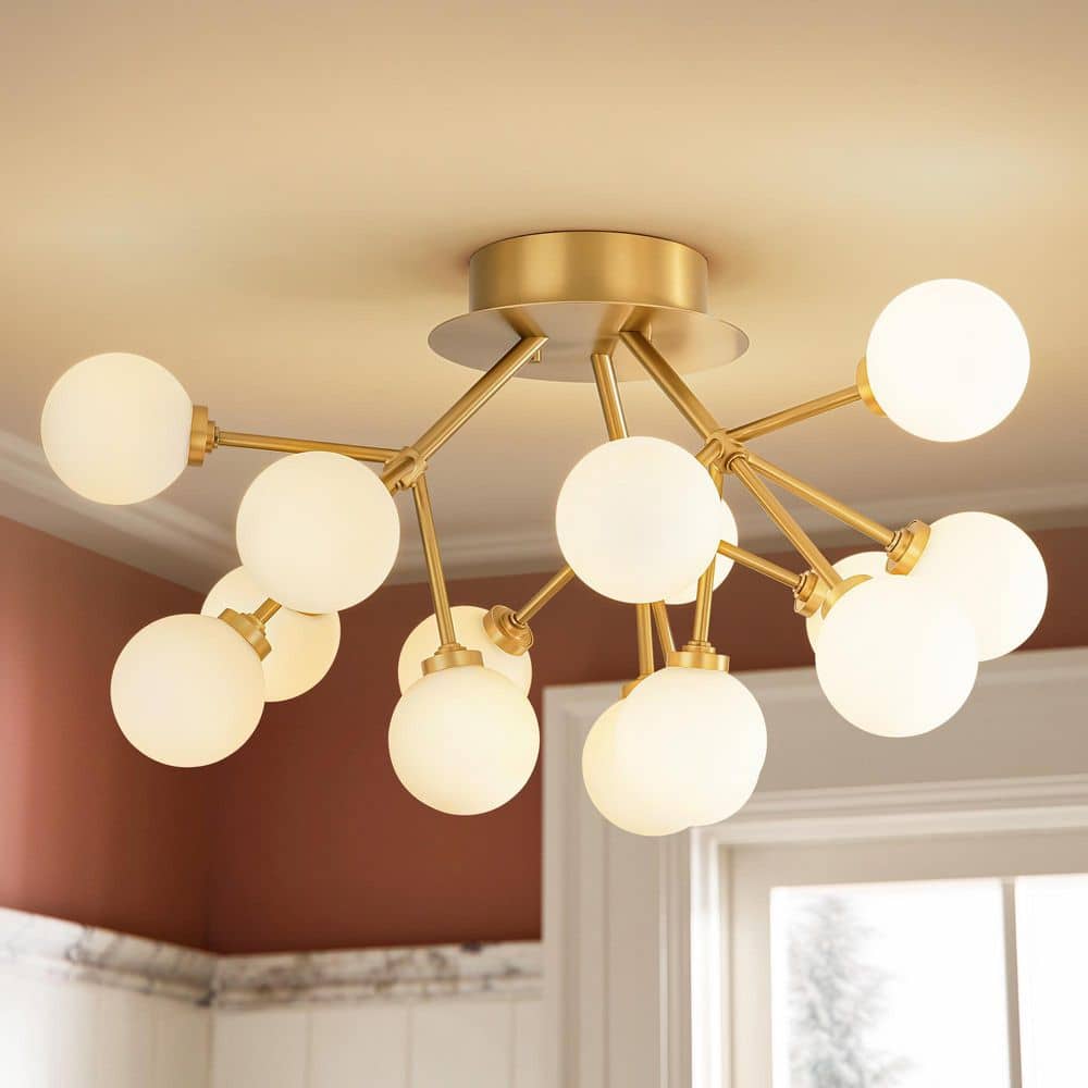 Aasim 23.62 in. W 15-Light Modern Elegant Gold Opal Glass Semi-Flush Mount LED Light price history on PriceWatchPro