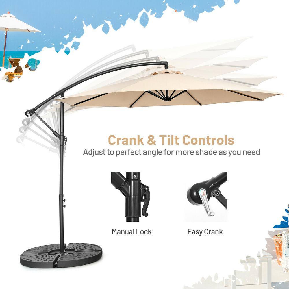 Beige 10' Iron Cantilever Patio Umbrella with Cross Base