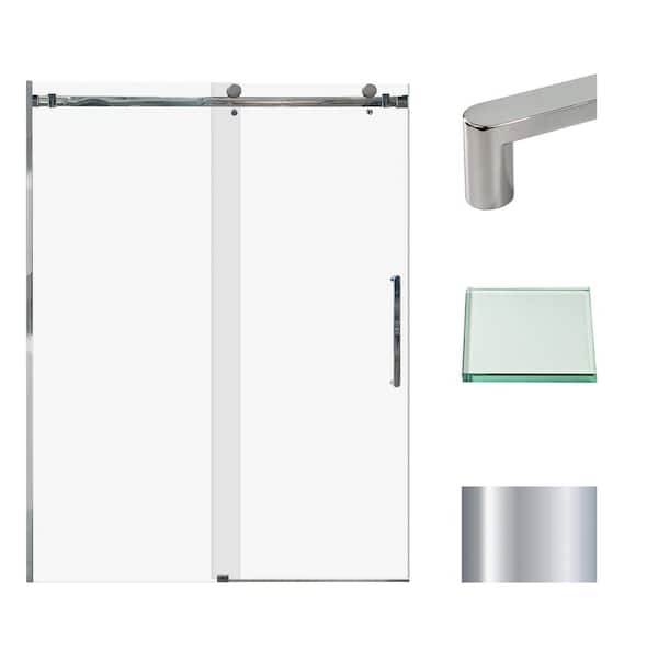 Transolid Miles 59 in. W x 76 in. H Sliding Frameless Barn Shower Door with Fixed Panel in Polished Chrome with Clear Glass