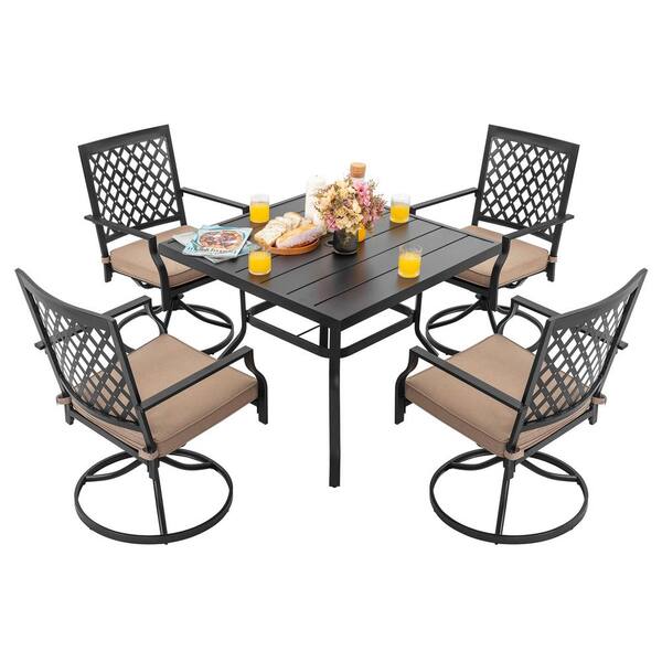 Nuu Garden Black 5Piece Metal Square Outdoor Dining Set with Cushion