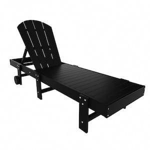 Laguna Black HDPE Plastic Outdoor Adjustable Adirondack Chaise Lounger With Wheels