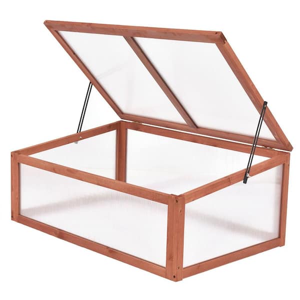 Costway 25.0 in. x 39.5 in. x 15.0 in. Wooden Red-brown Portable Cold Frame Greenhouse