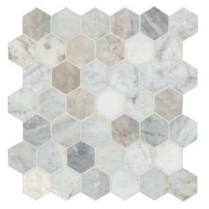 Capri Blue 2 in. Hexagon 12 in. x 12 in. Honed Marble Mesh-Mounted Mosaic Floor and Wall Tile (9.8 sq. ft./Case)