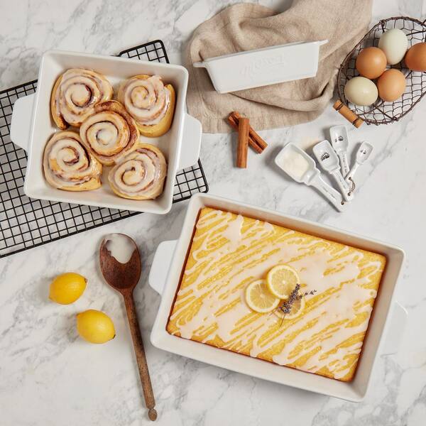 Mason Craft & More Ceramic Bakeware- Rectangular, Square, Casserole,  Lasagna, Baking, Roasting- 3 Piece White Ceramic Bakeware Set