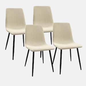 Beige Upholstered Dining Accent Chairs (Set of) 4 in linen Cushion Seat and Sturdy Black Metal Legs