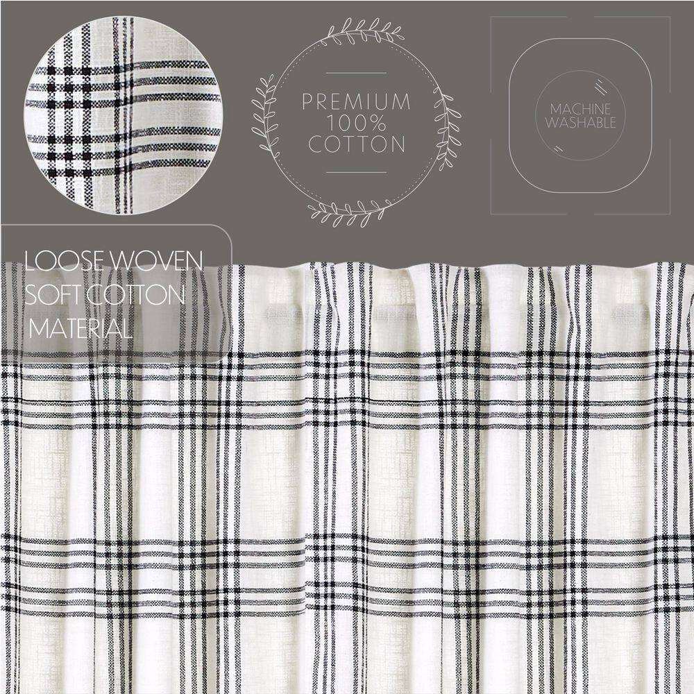 Extended White and Black Plaid Cotton Drapes, Set of 2