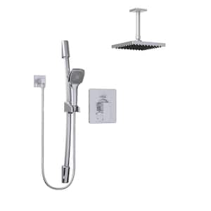 Quadrato 1-Spray Square Hand Shower and Showerhead from Ceiling Combo Kit with Slide Bar and Valve in Polished Chrome
