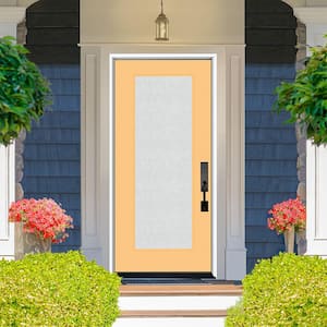 Legacy 36 in. x 80 in. Full Lite Rain Glass LHIS Primed Jackfruit Finish Fiberglass Prehung Front Door