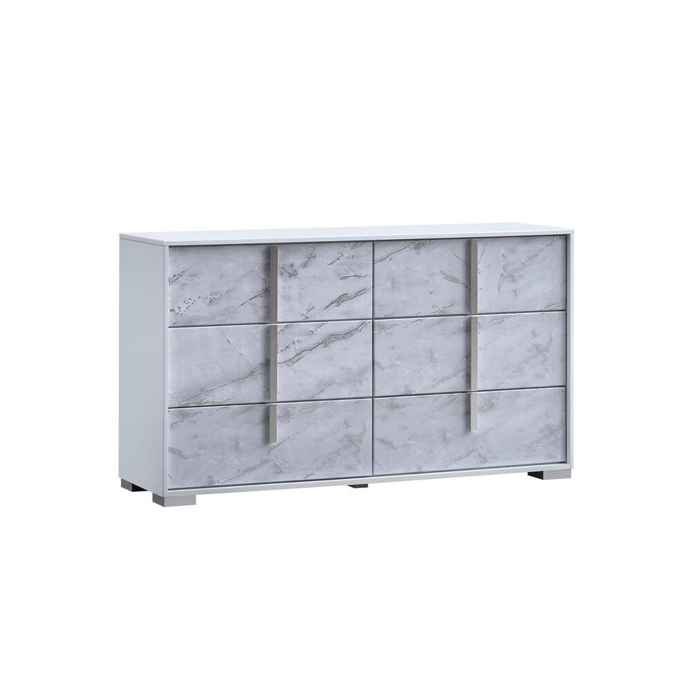 Luna 55.5 in. W White/Silver Modern Dresser with Marble Laminate price history on PriceWatchPro