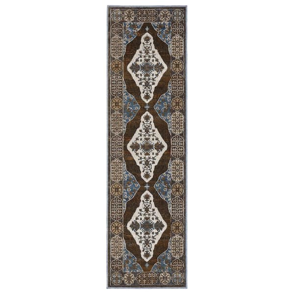 AVERLEY HOME Edgewater Rust/Blue 2 ft. x 8 ft. Vintage Oriental Medallion Polyester Indoor Runner Area Rug