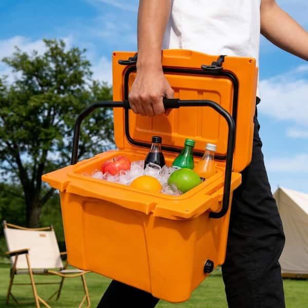 WOQWOQ Orange Plastic Outdoor 25QT Portable Cooler with Bottle