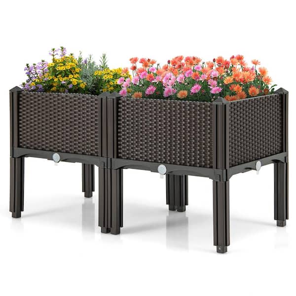 Gymax Elevated Plastic Raised Garden Bed Planter Kit for Flower Vegetable Grow 2 Set