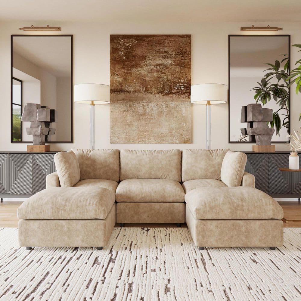Minimalist 101 in. Square Arm Chenille Modular U-Shaped Sofa Cloud Couch with Removable Covers for Apartment in. Khaki price history on PriceWatchPro