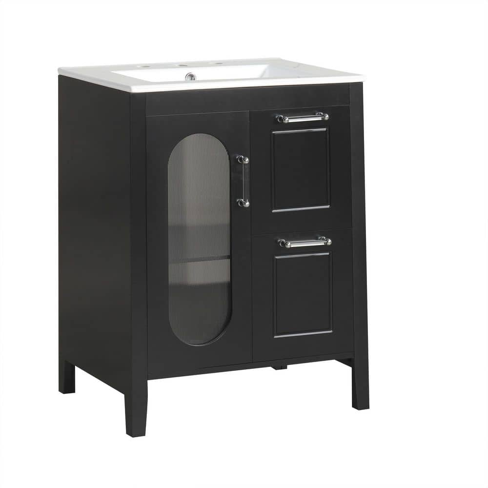 24 in. Single Sink Freestanding Black Bath Vanity with White Ceramic Top Unassembled
