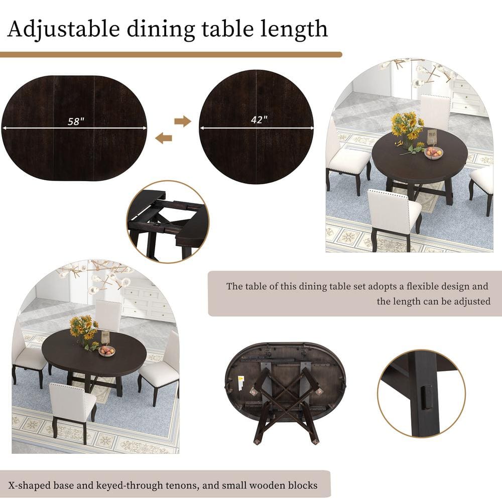 Espresso Wood Round Extendable Farmhouse Dining Table