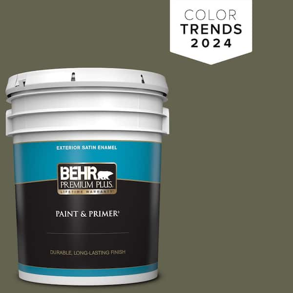 BEHR PREMIUM PLUS 5 gal. #N350-7A Mountain Olive Satin Enamel Exterior Paint & Primer