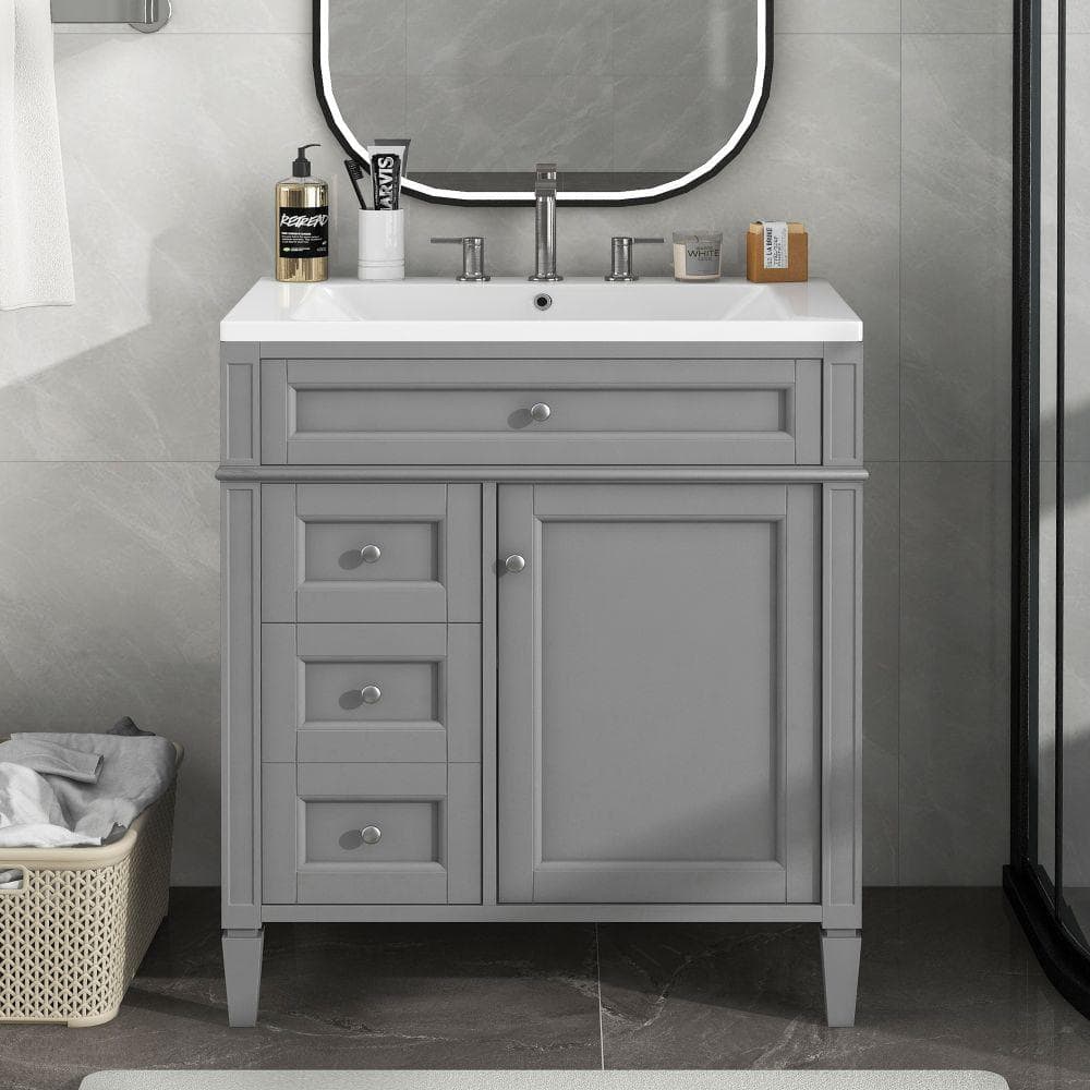 Victoria 30 in. W x 18 in. D x 33 in. H Freestanding Single Sink Modern Bath Vanity in Grey with White Countertop price history on PriceWatchPro