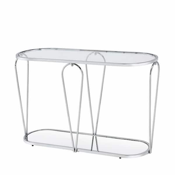 Furniture of America Orrum 48 in. Chrome Oval Glass Console Table