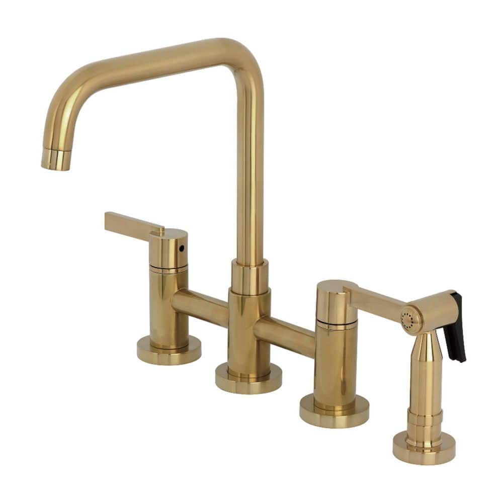 Kingston Brass Continental 2-Handle Bridge Kitchen Faucet in Brushed ...