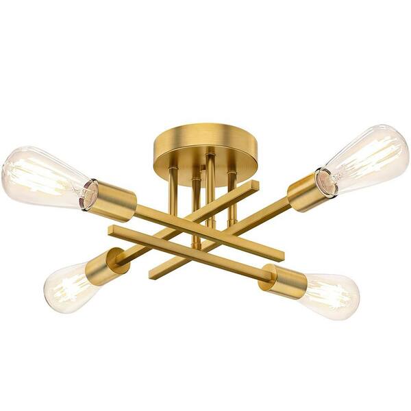 14 in. 4-Light Modern Gold Semi Flush Mount Ceiling Light with No