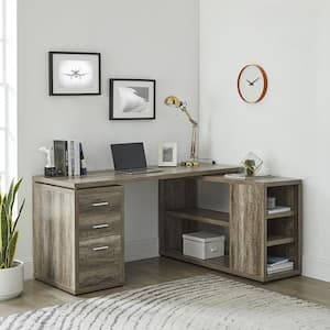 24 in. L-Shaped Desk with Drawers, Large Modern Computer Desk, Storage Drawers and Shelves for Home Office in Natural