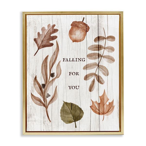 Stupell Industries Falling for You Fall Botanicals by Lil' Rue Gold Floater Frame Graphic Nature Art Print 31 in. x 25 in.