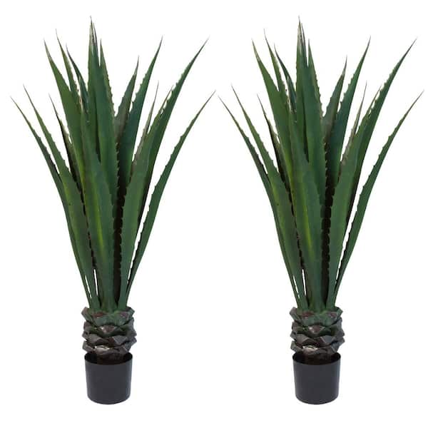 Pure Garden 52 in. Giant Agave Faux Plants with Pots-Artificial Trees (Set of 2)