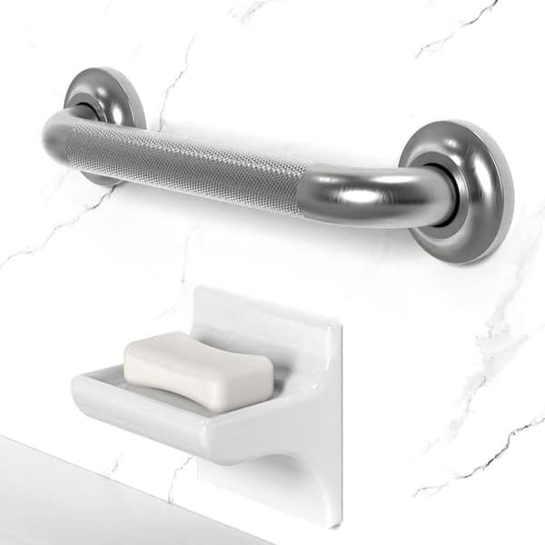 12in Stainless Steel Anti-Skid Grip Grab Bar ADA Compliant 500 lbs. Support Brushed Nickel Finish 1PK