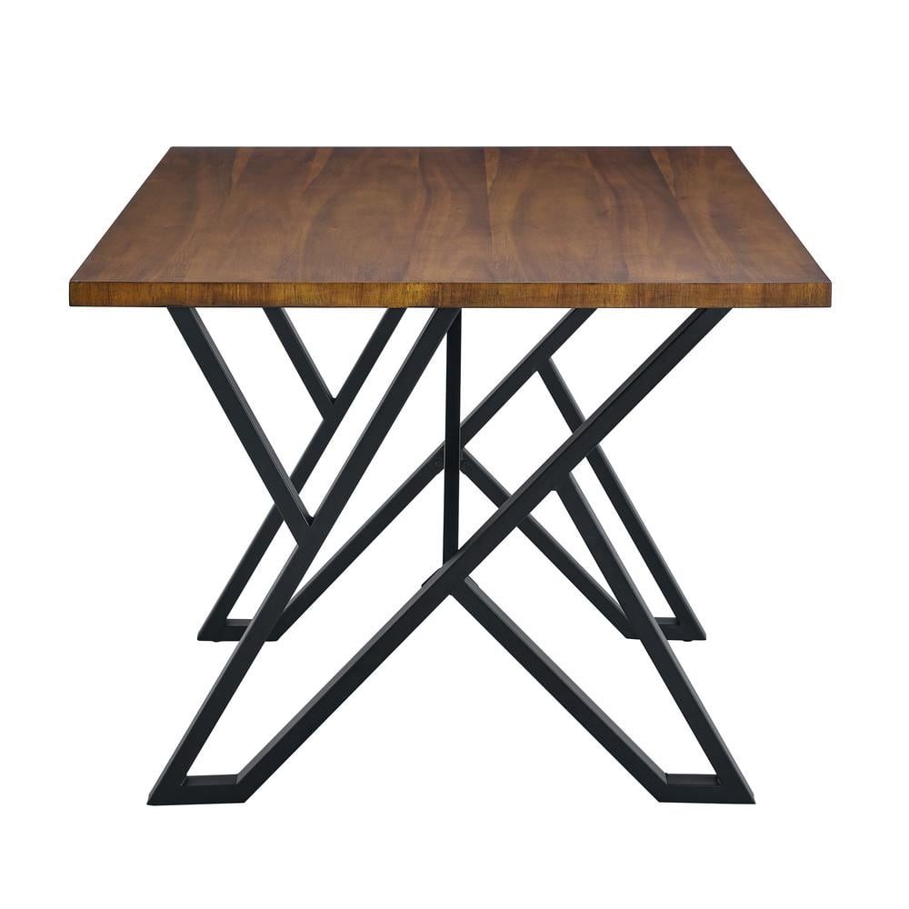 Walnut and Black Industrial Rectangular Dining Table with Metal Base