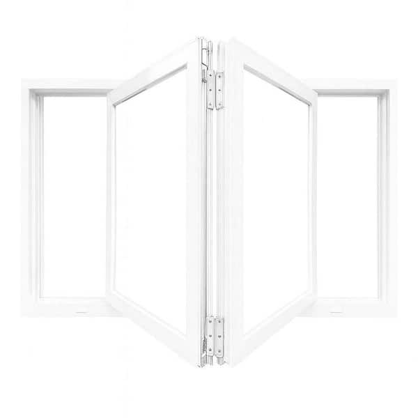 Teza 63 Series Bi-Fold 72 in. W x 42 in. H Universal/Reversible Hand Outswing White Aluminum Tempered Window with Screen