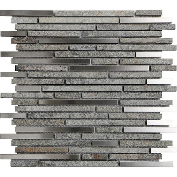 Apollo Tile Waterfall Gray 4 in. x 5 in. Polished Glass and Stone Mosaic Tile Sample (0.13 sq. ft./Piece)