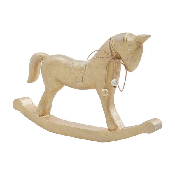 9.5 in. Brushed Gold Wooden Christmas Rocking Horse