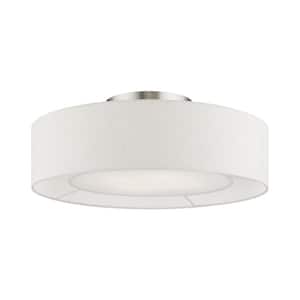 Carrington 21 in. 4-Light Brushed Nickel Semi Flush Mount with Oatmeal Fabric Shade