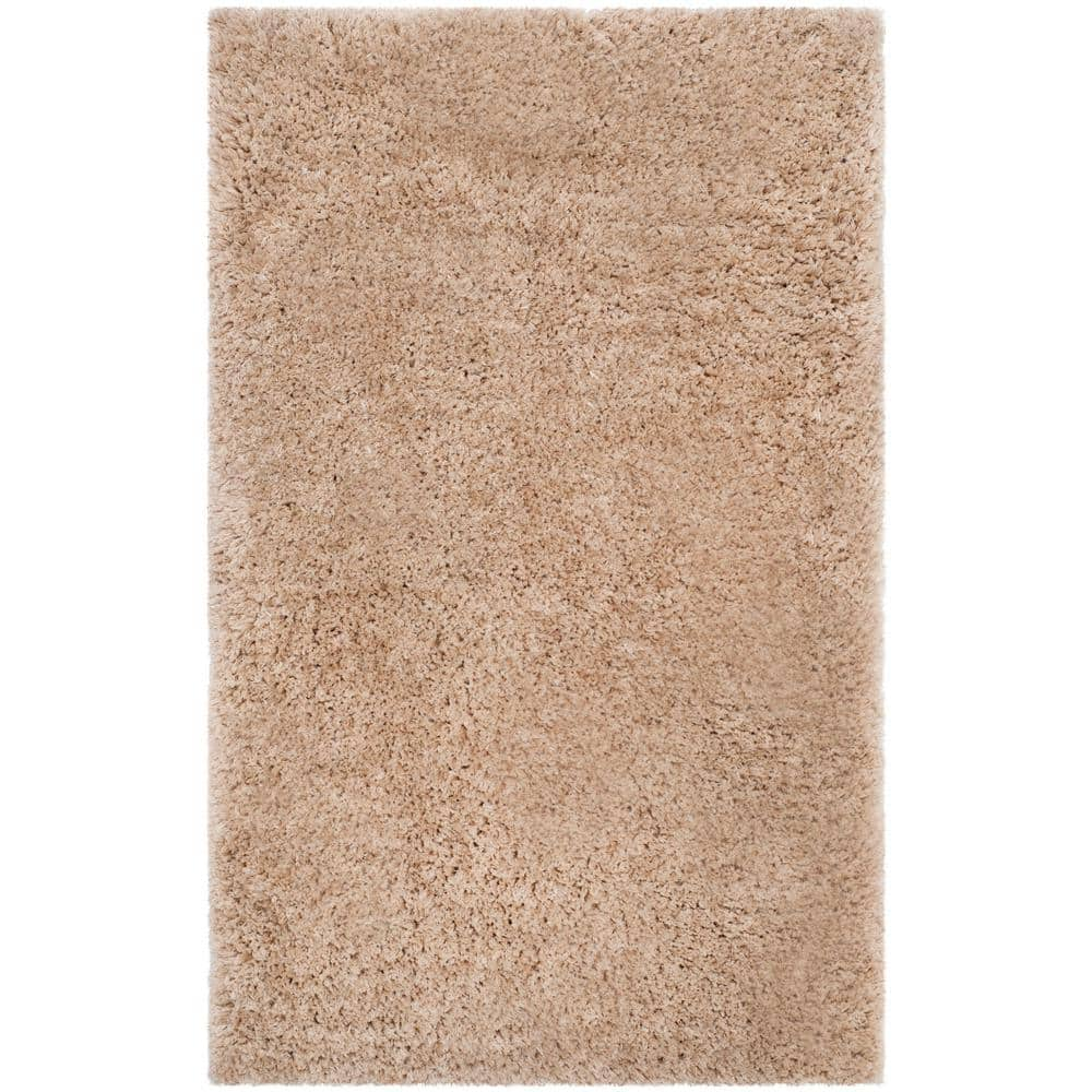 SAFAVIEH Supreme Shag Collection 3' x 5' Beige SGS621C Handmade Solid  1.5-inch Thick Area Rug