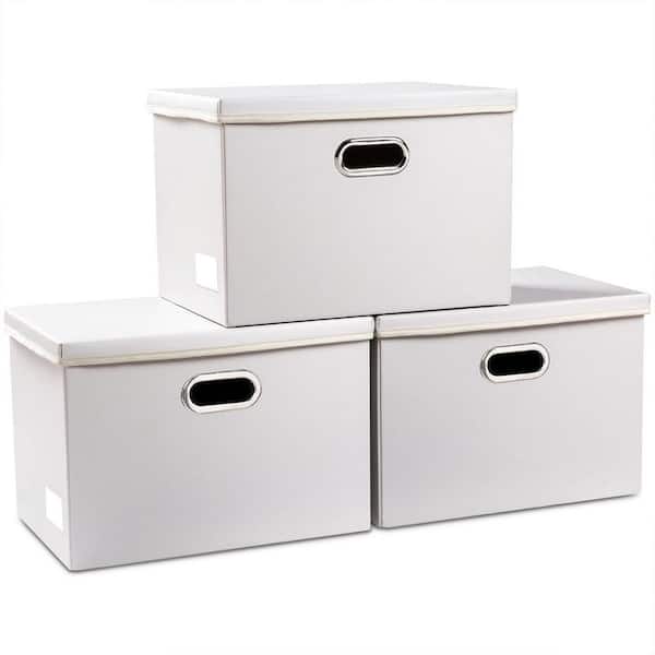 40 Qt. Leather Fabric Storage Bin with Lid in White (3-Pack)