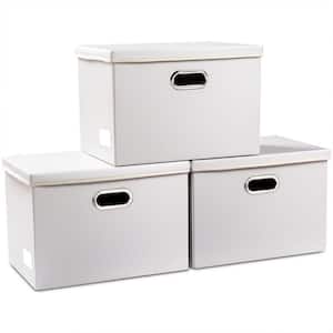 40 Qt. Leather Fabric Storage Bin with Lid in White (3-Pack)