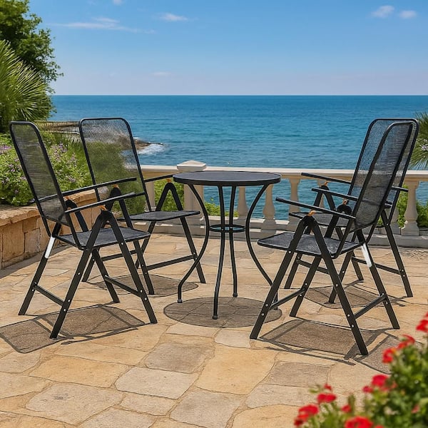 Troy Gray 5-Piece Metal Round Outdoor Dining Table Set