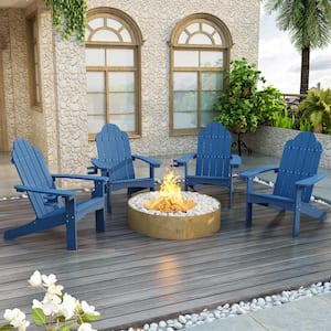 Hampton Curveback Navy Blue All-Weather Plastic Outdoor Patio Adirondack Chair with Cup Holder Fire Pit Chair Set of 4