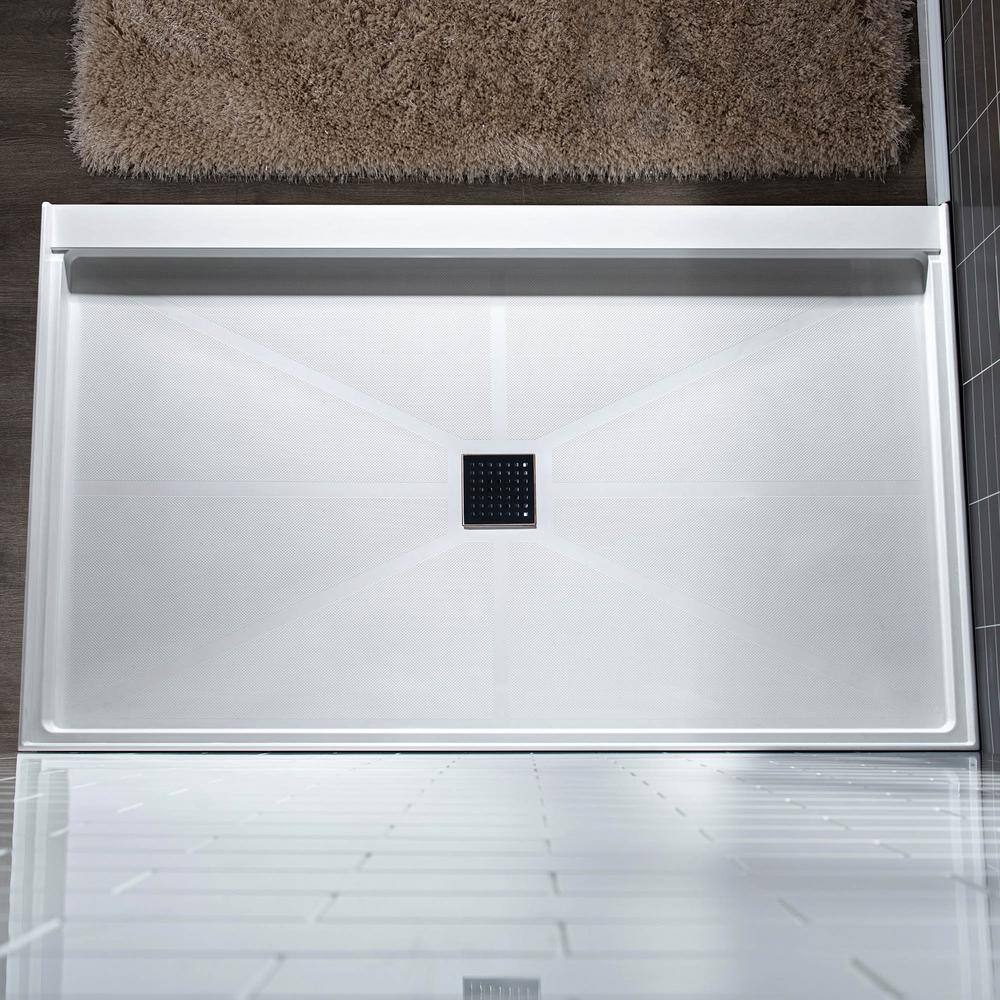 60" x 36" White Solid Surface Rectangular Shower Pan Base with Oil-Rubbed Bronze Drain Cover