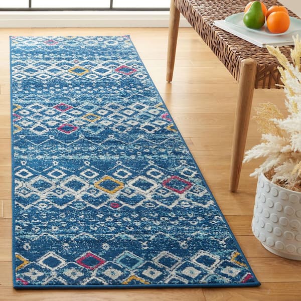 Amsterdam 2 ft. x 12 ft.Navy/Turquoise Geometric Runner Rug