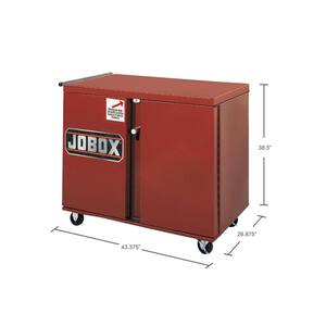 Jobox 43 in. W x 27 in. D Heavy Duty Steel, 2 Drawer and 2 Shelf Rolling Workbench Cabinet with 4 in. Casters