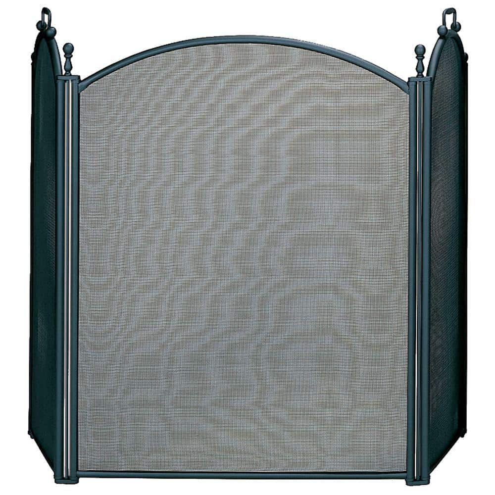 UniFlame Black Large 52 in. W Steel Frame 3-Panel Fireplace Screen with Heavy Guage Woven Mesh -  S-3652