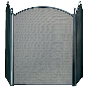 Black Large 52 in. W Steel Frame 3-Panel Fireplace Screen with Heavy Guage Woven Mesh