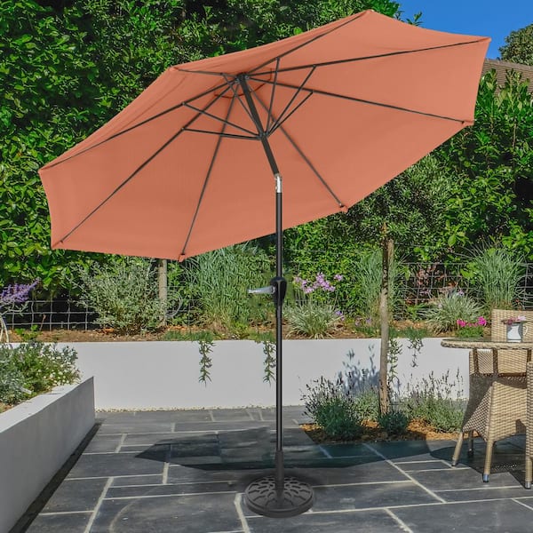 10 ft. Aluminum Outdoor Patio Umbrella with Auto Tilt, Easy Crank Lift in Terracotta