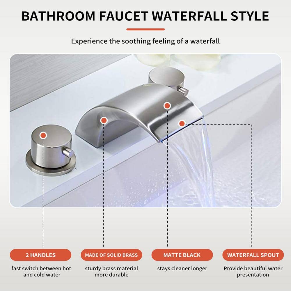 Polished Chrome 8-inch Widespread LED Bathroom Faucet with Pop-Up Drain