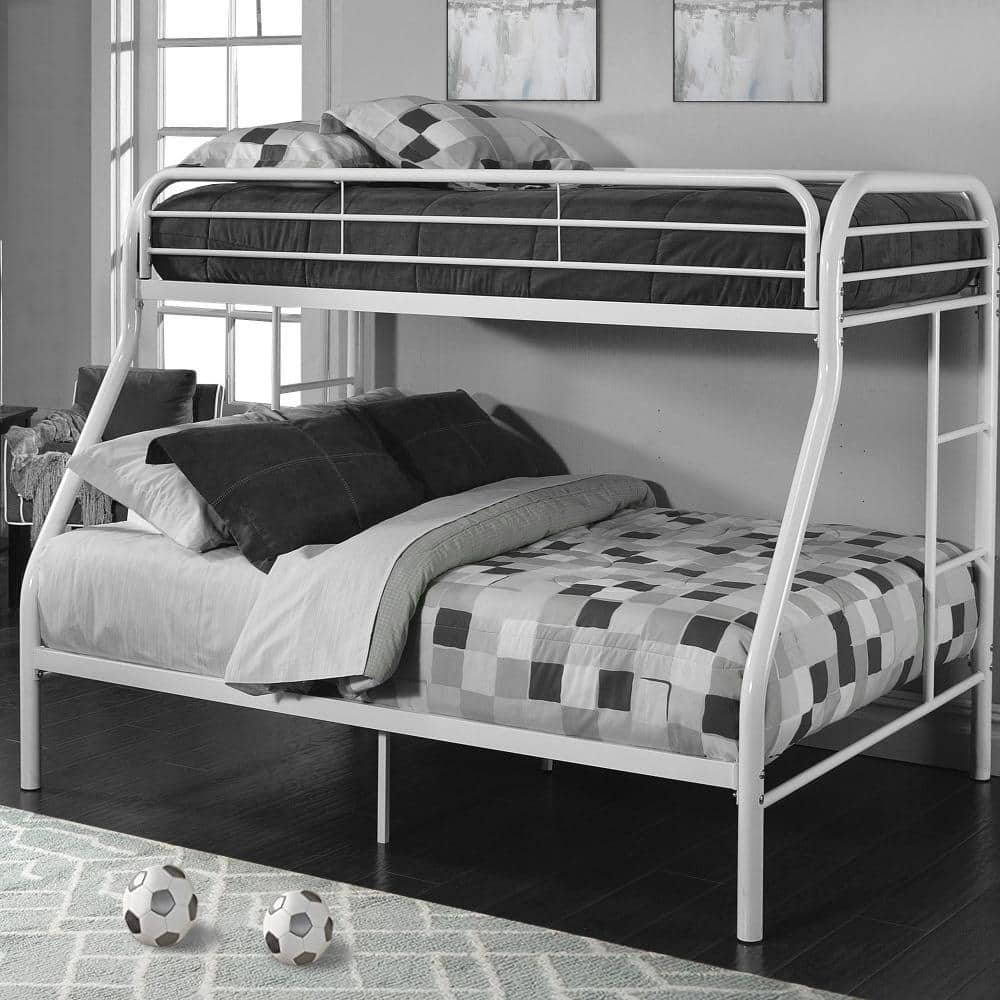 Benjara Tritan White Full Adjustable Bunk Bed With Metal Frame BM155336 ...