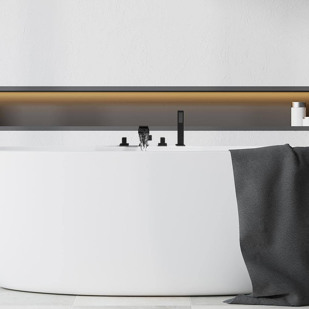 Matte Black Stainless Steel Waterfall Tub Filler with Handshower